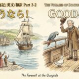 Farewell scene at a quay: a crowd waves as a tall ship sails away in the harbor.