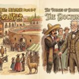 Book cover for The Voyages of Doctor Dolittle Part 3-7: The Doctor's Wager, depicting a busy market town on the left and the doctor with a crowd on the right.