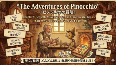 『ピノッキオ』CHAPTER 8ゼペット、新しい足を作り、ABCの本を買う