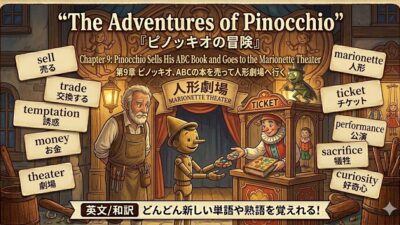 『ピノッキオ』CHAPTER 9ピノッキオ、ABCの本を売って人形劇場へ行く