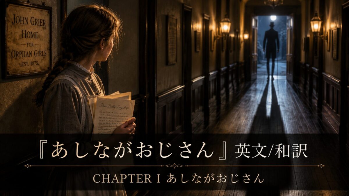 Young girl with a braided hair in a dim, vintage hallway, clutching letters as a tall, shadowy figure looms at the far end; a book-cover scene.