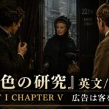 Promotional poster: a woman in a bonnet enters a dim vintage shop between two men, with Japanese title text and 'PART I CHAPTER V' banner overlaid.